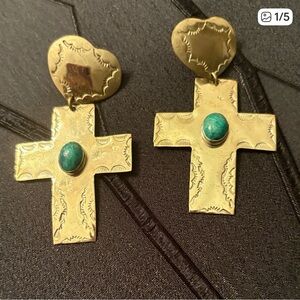 Silver southwest Turquoise Cross Earrings